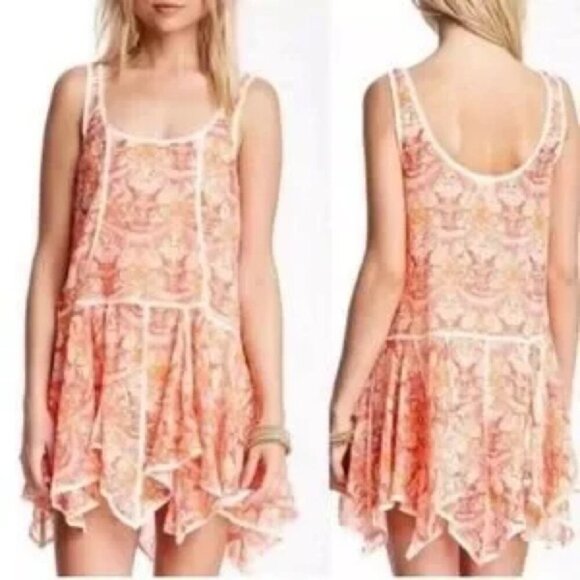 Free People Tops - Free People women's orange Creamssicle voile slip tunic dress damask in size XS